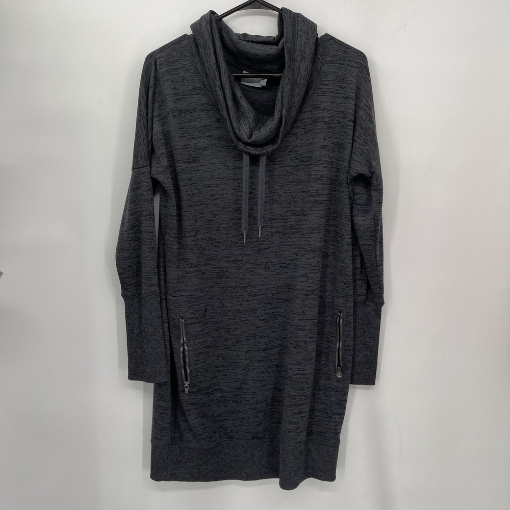 Athleta Medium Tunic Sweatshirt Womens Gray Cowl Neck Zip Pockets‎ Thumbholes